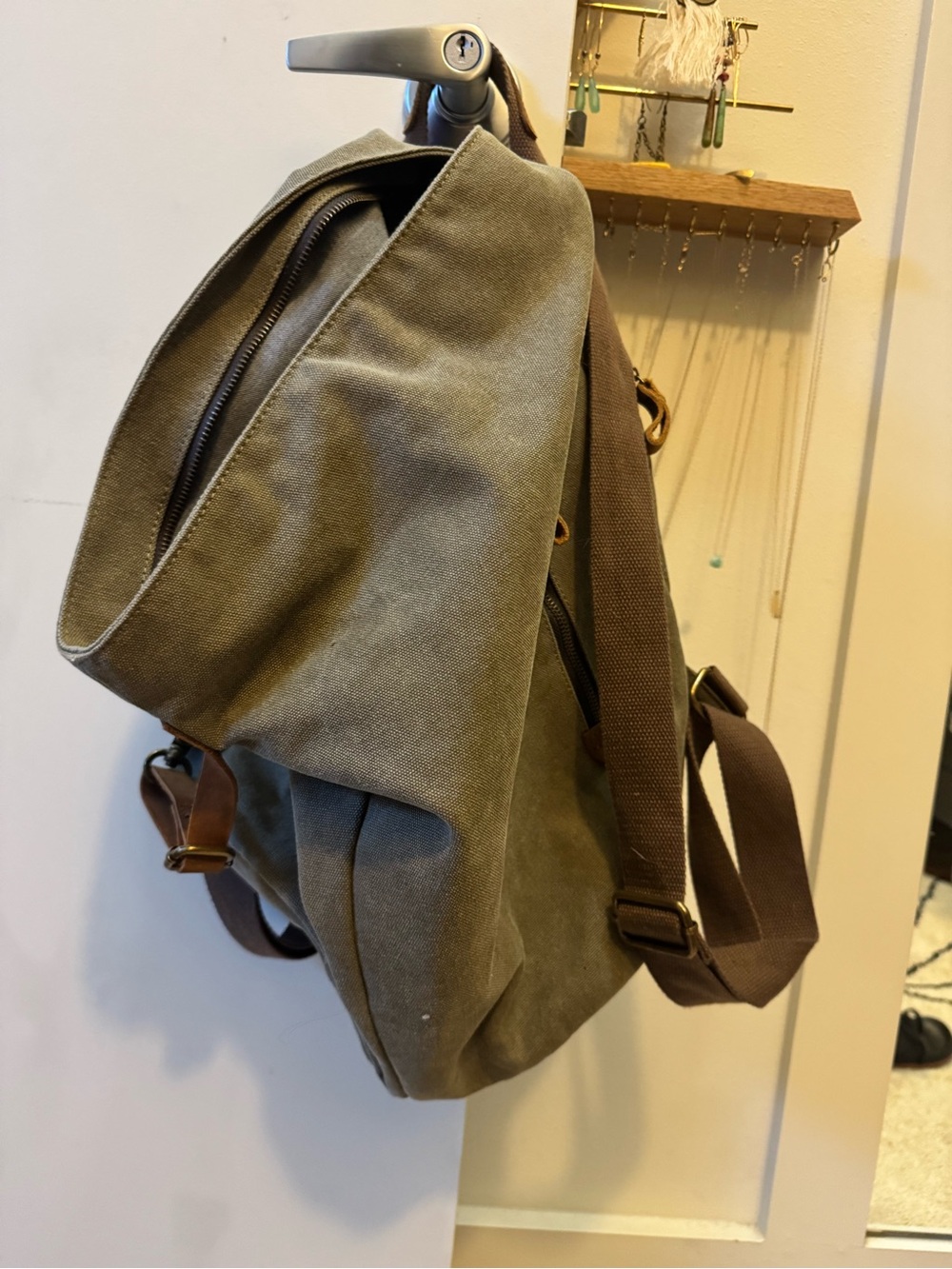 Canvas Backpack - Olive Green - Picture 4 of 5